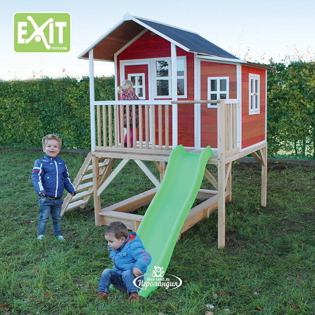 Игровой комплекс Красный дом с горкой 348*220*255 см Exit