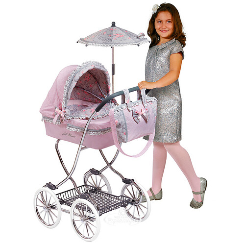 Коляска для куклы Романтик с сумкой и зонтиком 90 см розовая Decuevas Toys