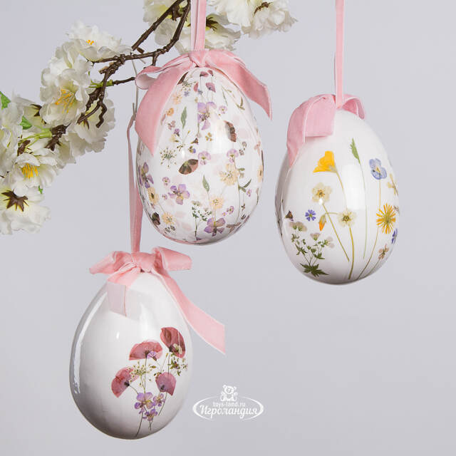 Пасхальные украшения Яйца Easter von Delicacy 12 см, 3 шт, белые, подвеска Kaemingk