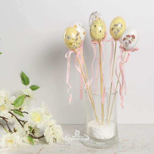 Пасхальные украшения Яйца на палочке Floral Easter 6 см, 6 шт Kaemingk