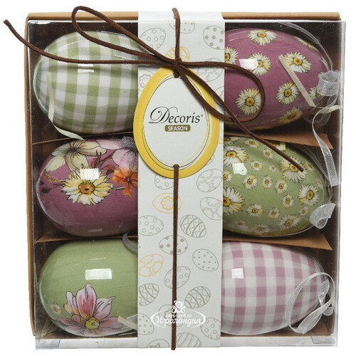 Пасхальные украшения Яйца Flower Easter 8 см, 6 шт, подвеска Kaemingk
