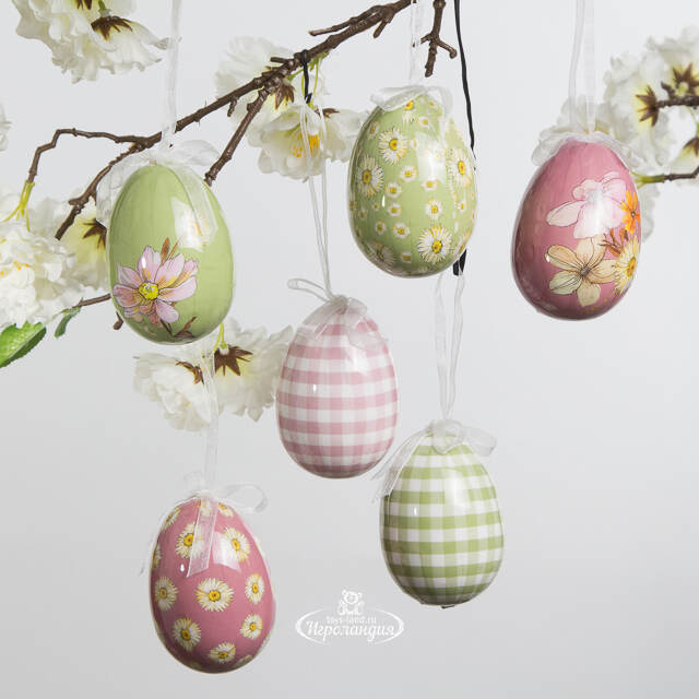 Пасхальные украшения Яйца Flower Easter 8 см, 6 шт, подвеска Kaemingk