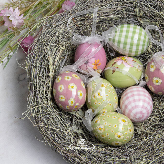 Пасхальные украшения Яйца Flower Easter 5 см, 8 шт, подвеска Kaemingk