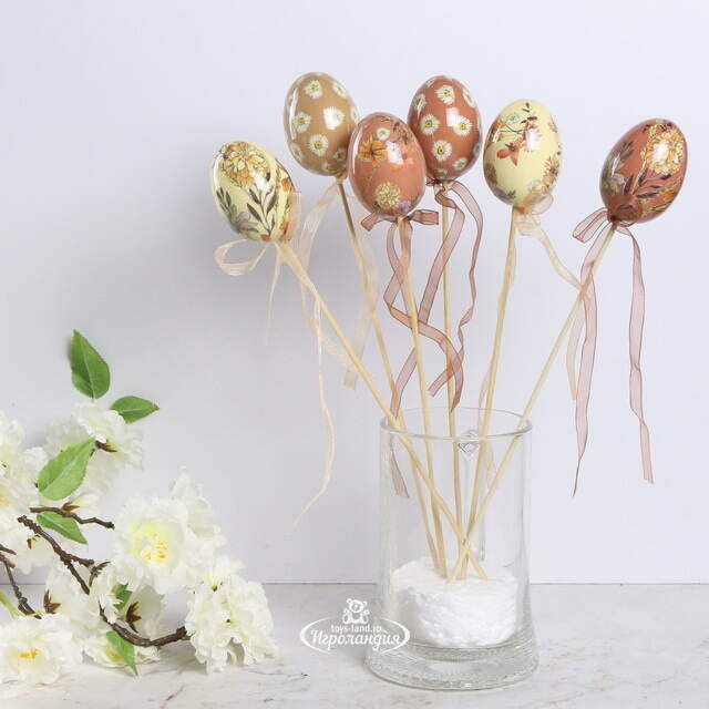 Пасхальные украшения Яйца на палочке Easter Etude 6 см, 6 шт Kaemingk