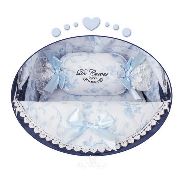 Коляска для куклы Романтик с сумочкой и зонтиком 81 см темно-синяя с белым Decuevas Toys