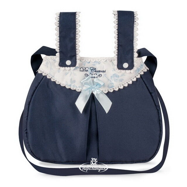 Коляска для куклы Романтик с сумочкой и зонтиком 81 см темно-синяя с белым Decuevas Toys