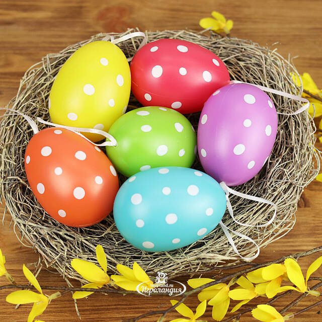 Пасхальные украшения Яйца Colours of Easter 9 см, 6 шт, подвеска Kaemingk