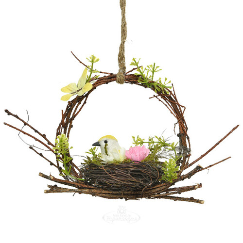 Подвесное украшение для дома Весенний венок с птичкой Аврил 17 см Kaemingk