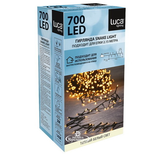 Светодиодная гирлянда на елку 215 см Luca Snake, 700 теплых белых LED ламп, зеленый ПВХ, контроллер, IP44 Edelman