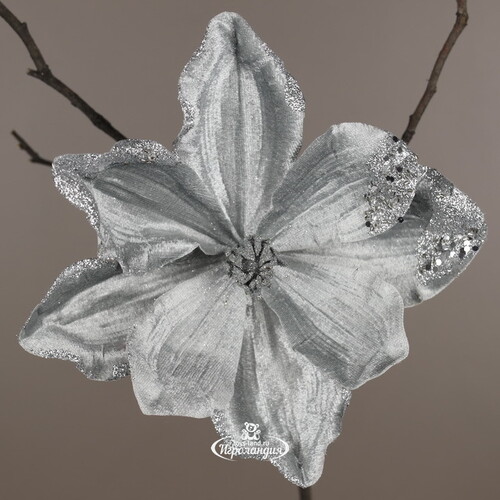Искусственный цветок Магнолия Vercelli Argento 23 см, клипса Edelman