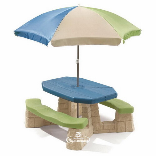 Детский стол с лавочками и зонтом Пикник 176*110*104 см Step2
