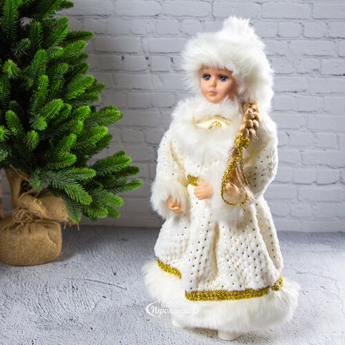 Снегурочка в белой шубке и шапке 40 см с золотой вышивкой Triumph Tree