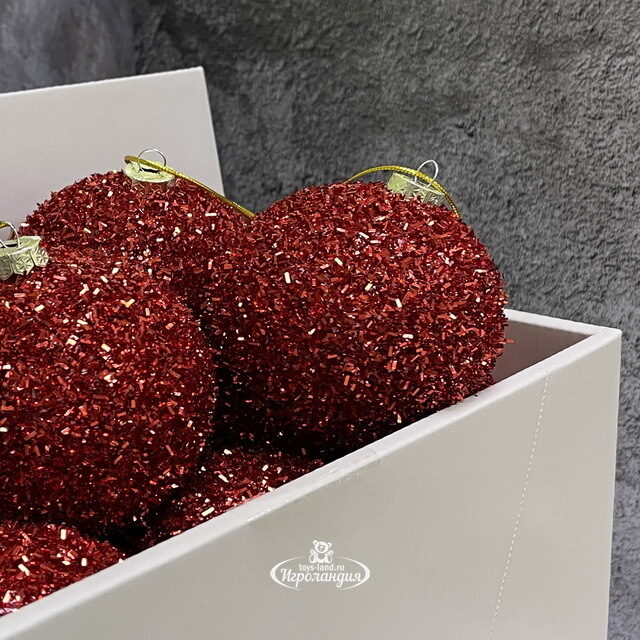 Набор елочных шаров Fluffy Shine: Красный 10 см, 24 шт Edelman