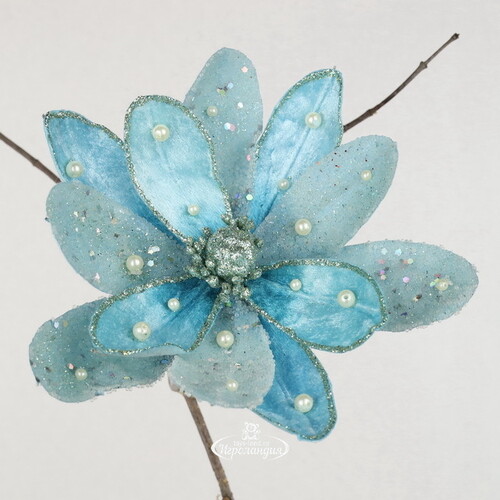 Искусственный цветок Flippo Racoti 15 см светло-голубой, клипса Christmas Deluxe