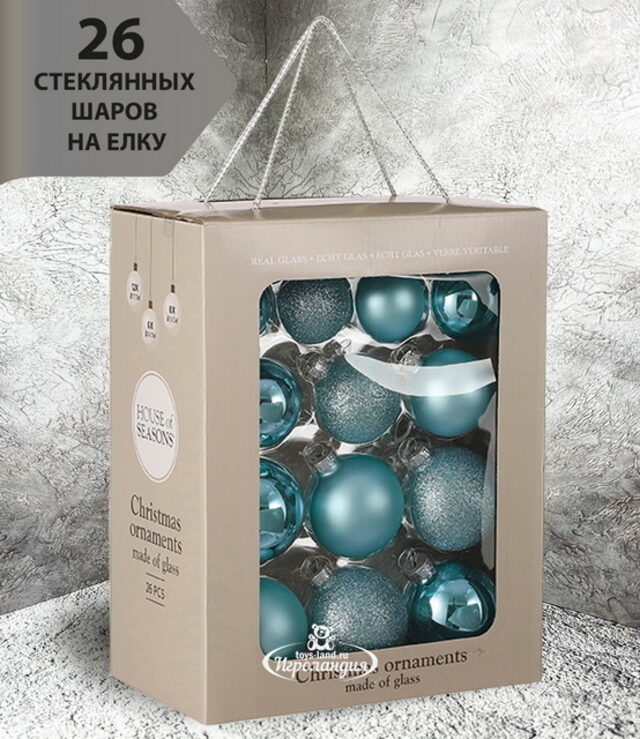Набор стеклянных шаров Blanchett - Turquoise Waves 5-7 см, 26 шт Christmas Deluxe