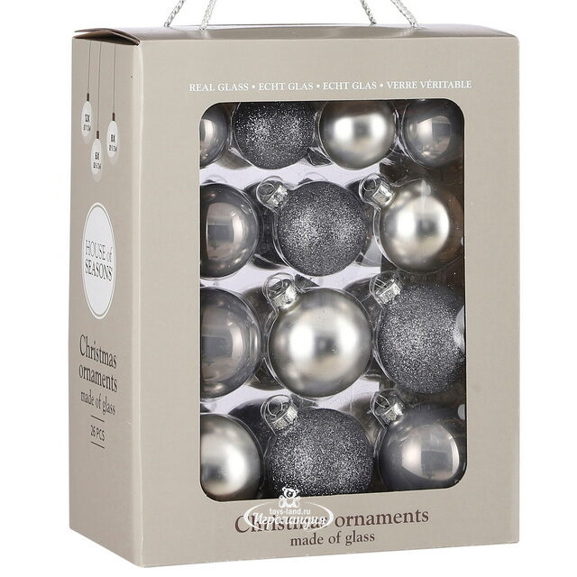Набор стеклянных шаров Blanchett - Splashes of Silver 5-7 см, 26 шт Christmas Deluxe