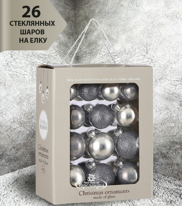 Набор стеклянных шаров Blanchett - Splashes of Silver 5-7 см, 26 шт Christmas Deluxe