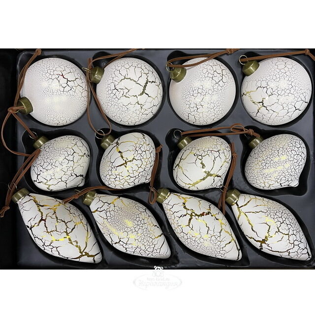 Набор стеклянных елочных игрушек Cracletto 8 см, 12 шт Christmas Deluxe