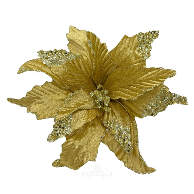 Пуансеттия Bienne Dorato 28 см, клипса Christmas Deluxe