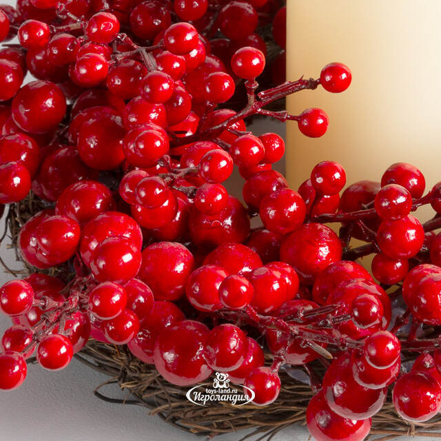 Венок для свечи Красные Ягоды 35 см Christmas Deluxe (Кристмас Делюкс)