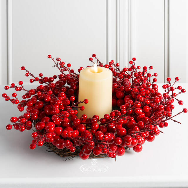 Венок для свечи Красные Ягоды 35 см Christmas Deluxe (Кристмас Делюкс)