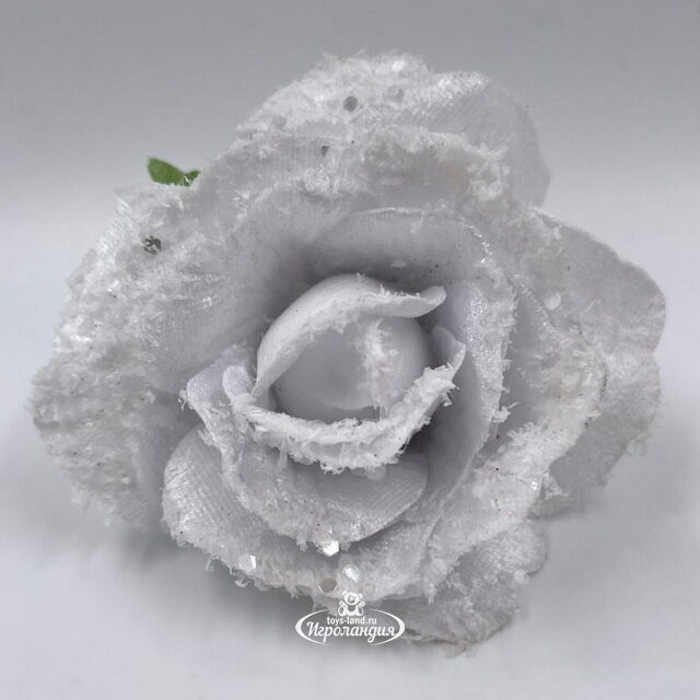 Роза Fleur Congelee заснеженная 10 см белая, клипса Christmas Deluxe