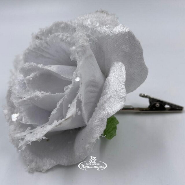 Роза Fleur Congelee заснеженная 10 см белая, клипса Christmas Deluxe