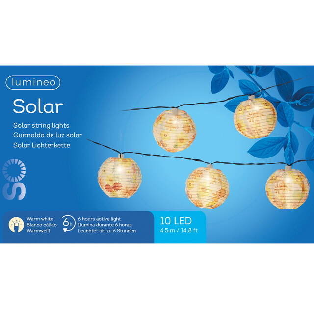 Садовая гирлянда на солнечной батарее Solar Flowery 4.5 м, 10 теплых белых LED ламп, черный провод, IP44 Kaemingk