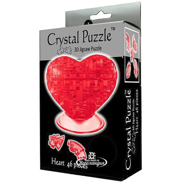 3Д пазл Сердце, красный, 8 см, 46 эл. Crystal Puzzle