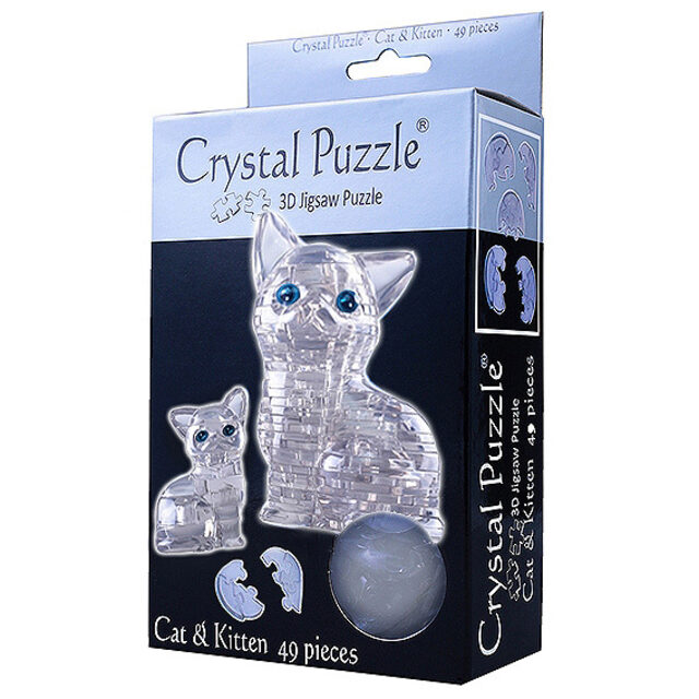 3Д пазл Кошка с котенком, серебро, 9 см, 49 эл. Crystal Puzzle