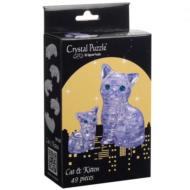 3Д пазл Кошка с котенком, серебро, 9 см, 49 эл. Crystal Puzzle