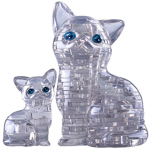 3Д пазл Кошка с котенком, серебро, 9 см, 49 эл. Crystal Puzzle