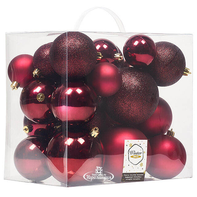 Набор пластиковых шаров Cosmo Бордовый, 6-10 см, 26 шт Winter Deco