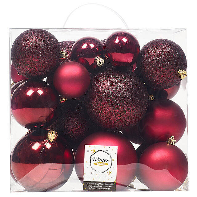 Набор пластиковых шаров Cosmo Бордовый, 6-10 см, 26 шт Winter Deco