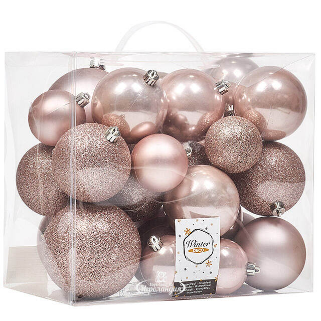 Набор пластиковых шаров Cosmo Розовый Бутон, 6-10 см, 26 шт Winter Deco