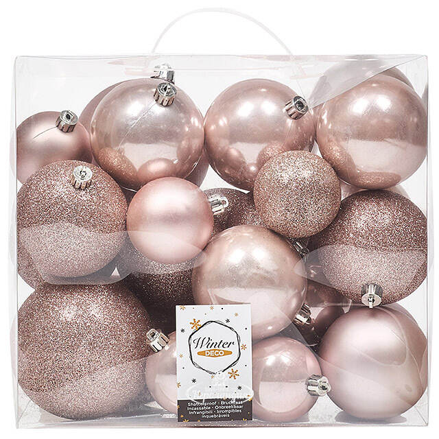 Набор пластиковых шаров Cosmo Розовый Бутон, 6-10 см, 26 шт Winter Deco