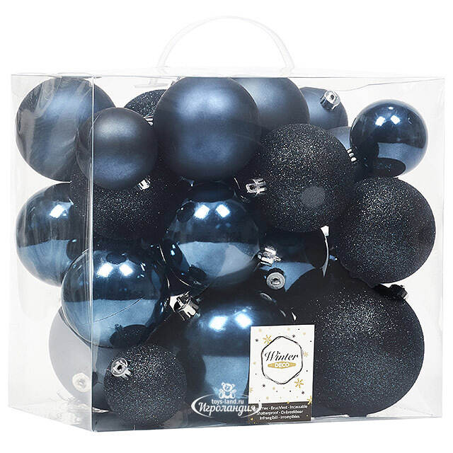 Набор пластиковых шаров Cosmo Синий Бархат, 6-10 см, 26 шт Winter Deco