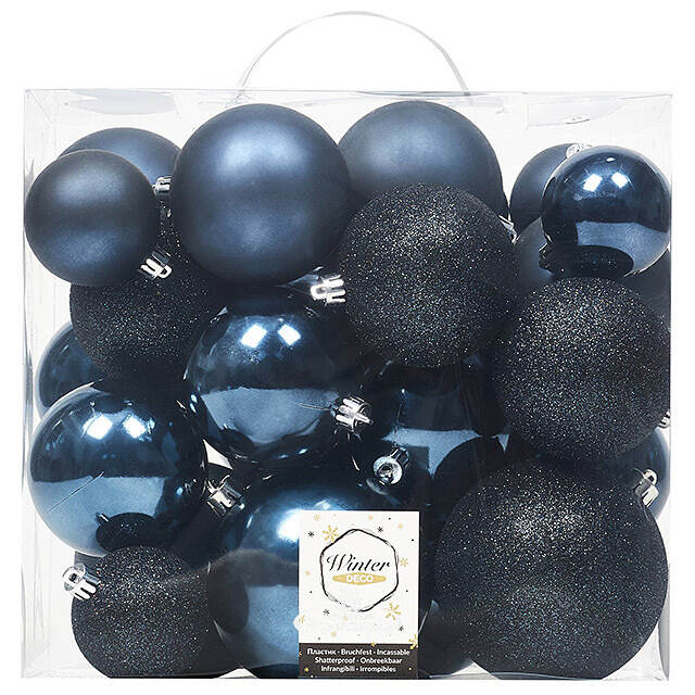 Набор пластиковых шаров Cosmo Синий Бархат, 6-10 см, 26 шт Winter Deco