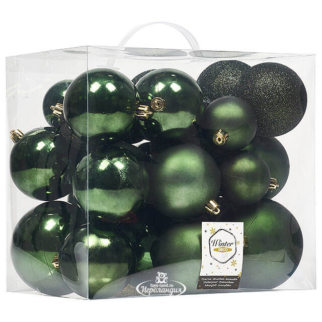 Набор пластиковых шаров Cosmo Зеленый Бархат, 6-10 см, 26 шт Winter Deco