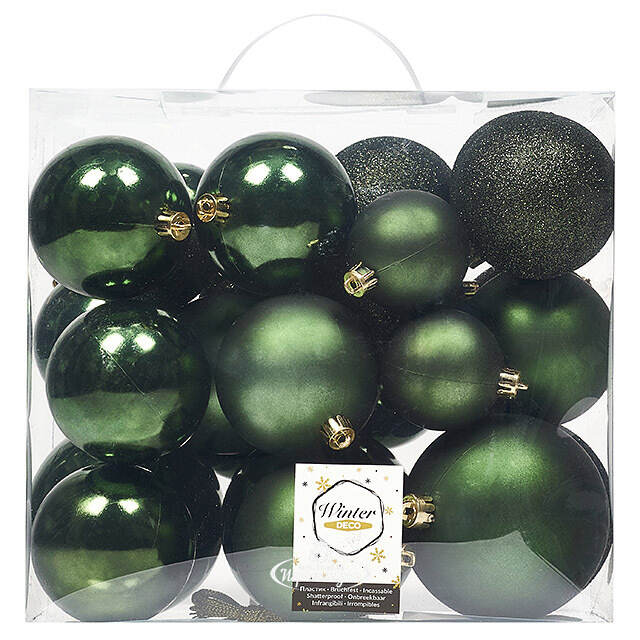 Набор пластиковых шаров Cosmo Зеленый Бархат, 6-10 см, 26 шт Winter Deco