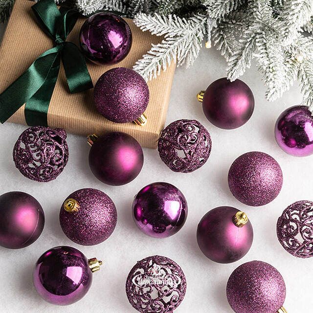 Набор пластиковых шаров Анданте 6 см сливовый, 16 шт Kaemingk