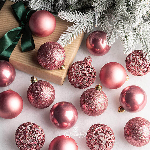 Набор пластиковых шаров Анданте 6 см розовый бархат, 16 шт Kaemingk