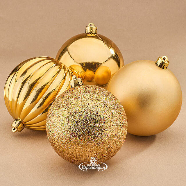 Набор пластиковых шаров Блеск 10 см золотой, 4 шт Winter Deco