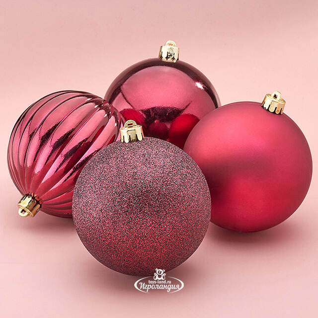 Набор пластиковых шаров Блеск 10 см бордовый, 4 шт Winter Deco