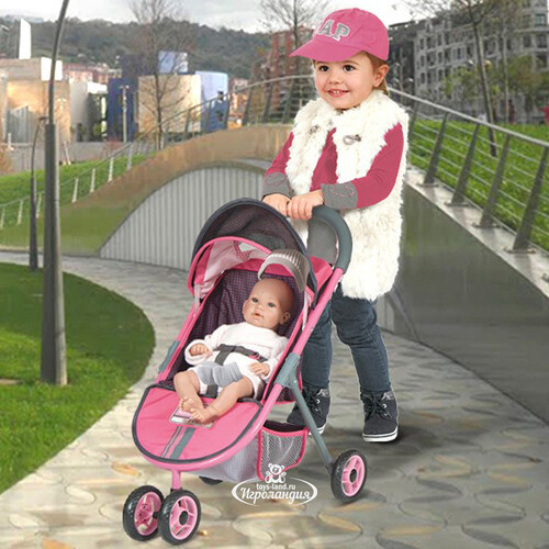 Прогулочная коляска для куклы Сити трехколесная 56 см розовая Decuevas Toys