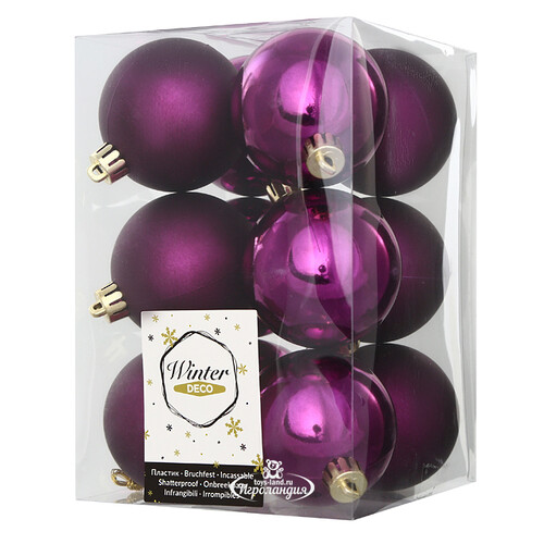 Набор пластиковых шаров Royal Purple 6 см, 12 шт, mix Winter Deco