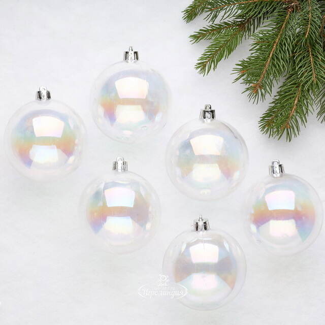 Набор пластиковых шаров Прозрачный Перламутр 8 см, 6 шт Winter Deco