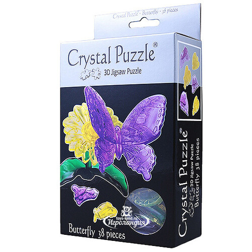 3D пазл Бабочка, фиолетовый, 9 см, 38 эл. Crystal Puzzle