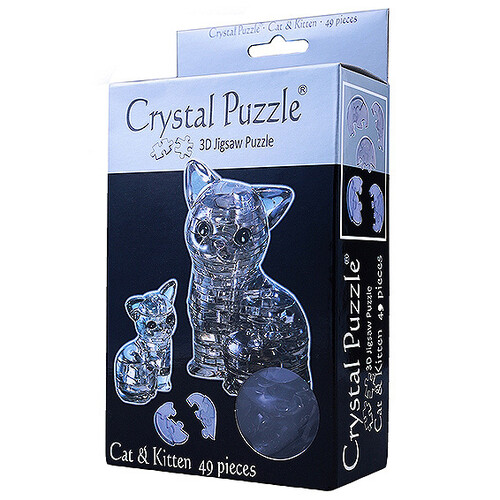 3Д пазл Кошка с котенком, черный, 9 см, 49 эл. Crystal Puzzle