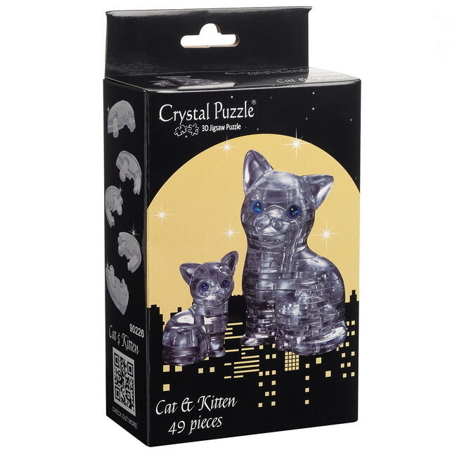 3Д пазл Кошка с котенком, черный, 9 см, 49 эл. Crystal Puzzle